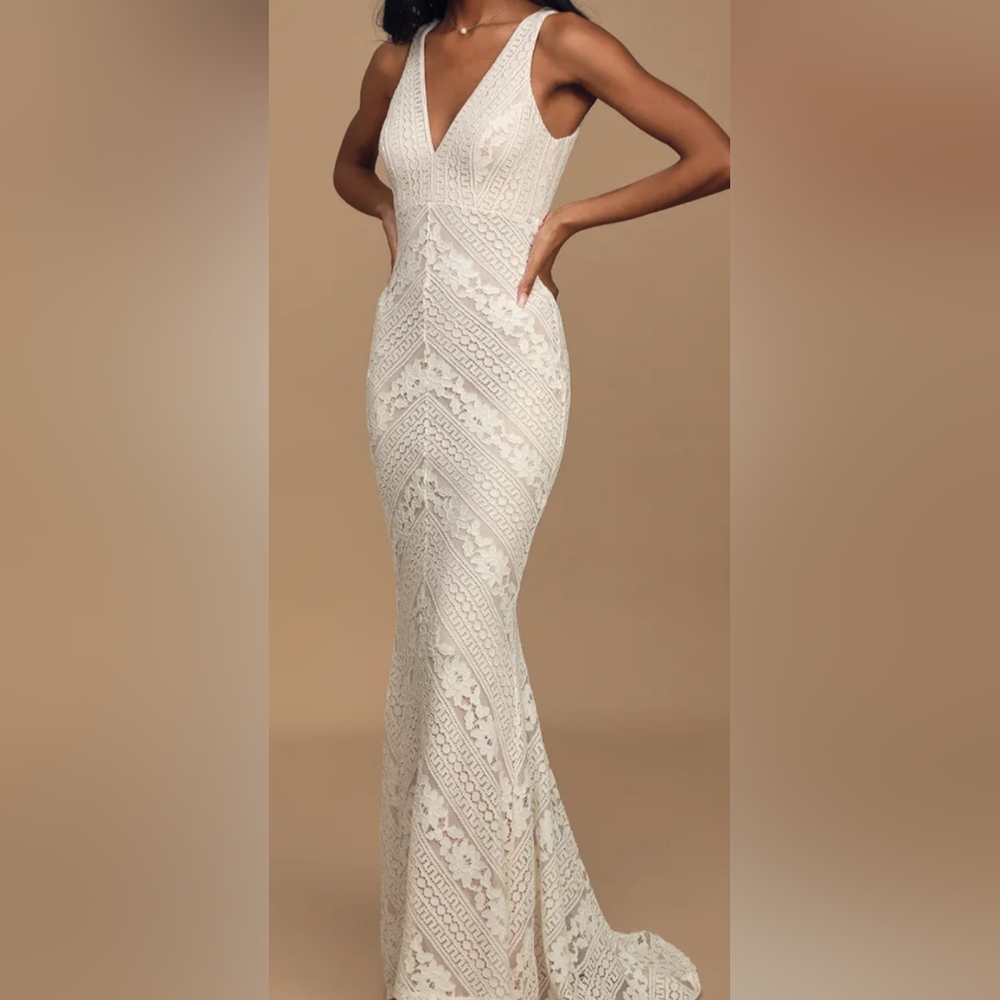 Lulu's Alianna White Lace Mermaid Maxi Wedding Dress Boho Wedding Dress